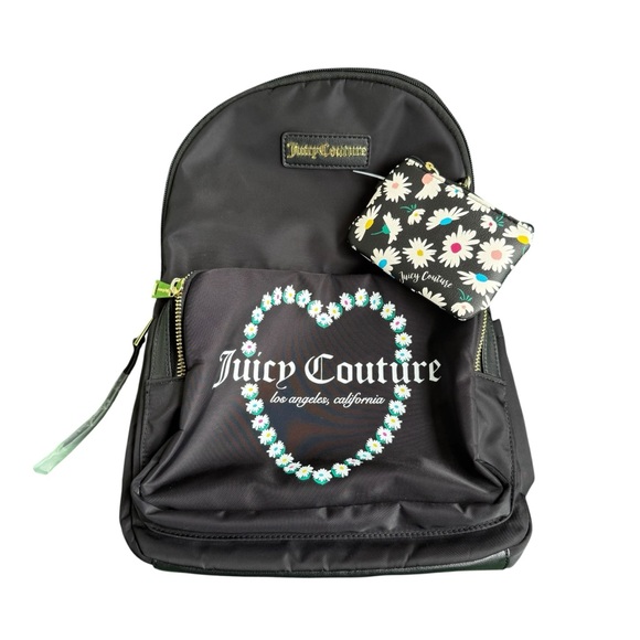 Juicy Couture Handbags - Juicy Couture Black Backpack with Floral Accents